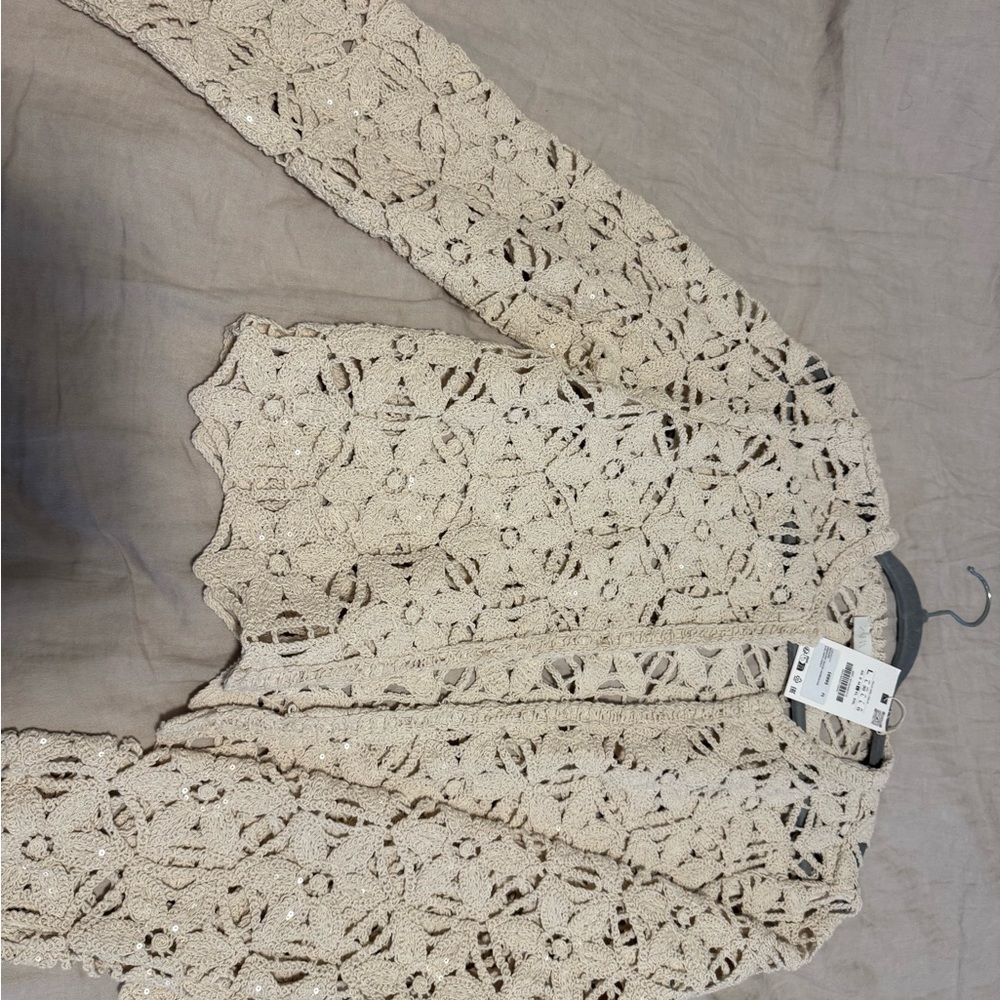 Zara 100% cotton Crochet Lace Cardigan in Cream